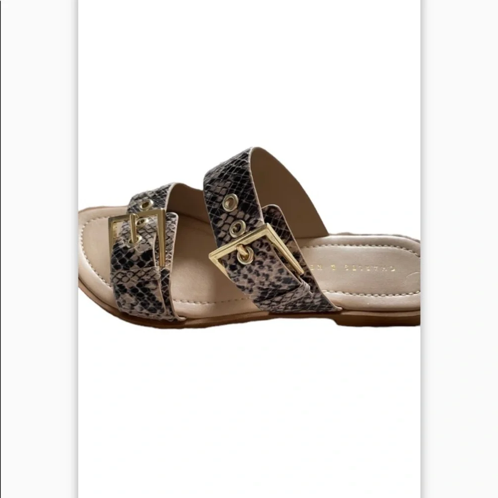 NIB Charles & Keith Snakeskin Buckle Slides Size 5.5 - Picture 6 of 8